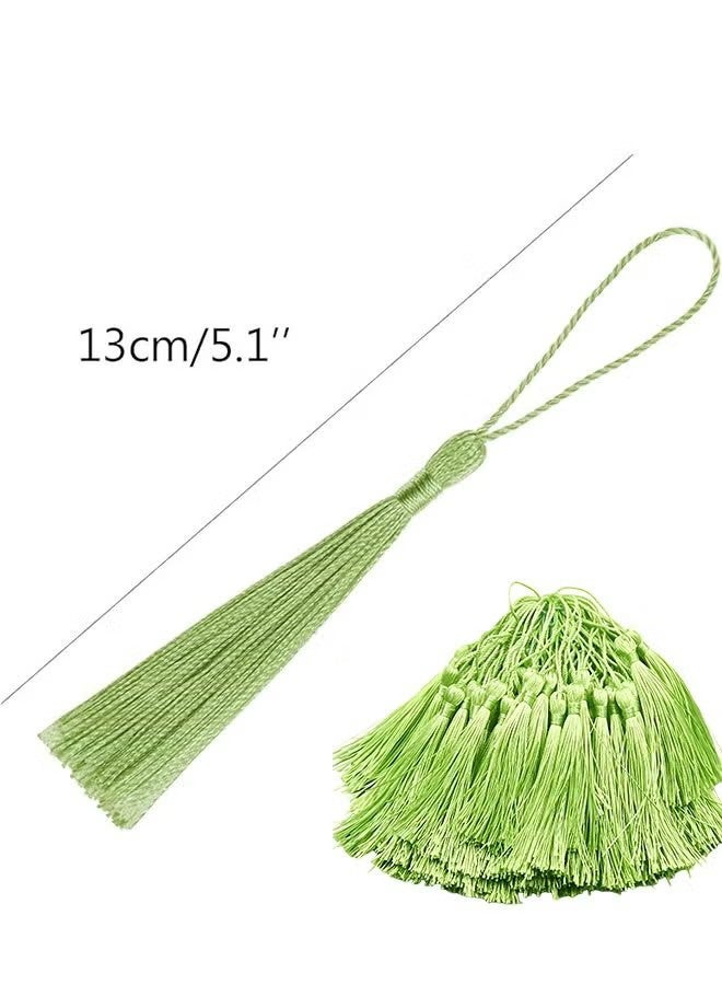 YJ 100 pieces of light green 13cm/5-inch silk handmade soft tassel bookmarks with cord loops, for jewelry making DIY craft accessories - Image 5