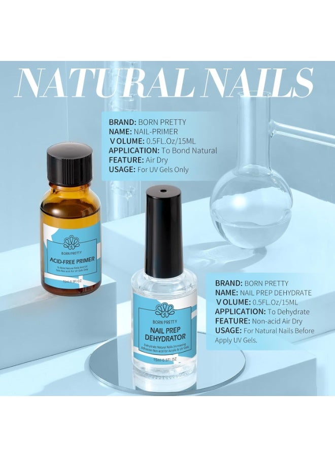 BORN PRETTY Nail Dehydrator and Primer Set, Acid Free Natural Nail Prep Dehydrate & Nail Bond Primer Set Fast Air Dry for Gel Nail Polish and Acrylic Powder Nail Supplies Set 0.5oz - Image 3