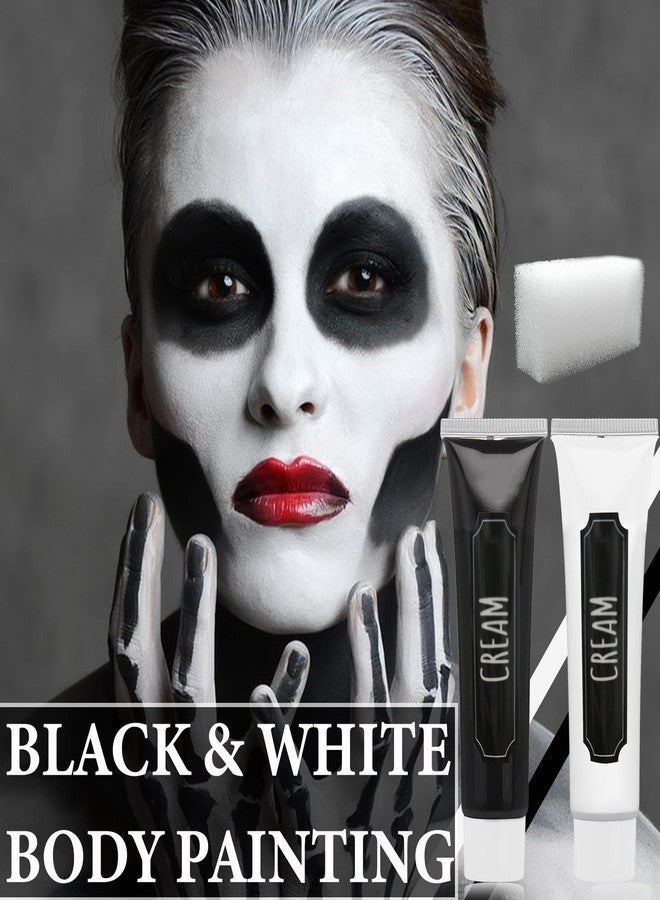 LZYLLS Halloween Face Paint Makeup Kit,Black White Face Body Paint,Special Effects Parties White Joker Cosplay Zombie Clown Costume Halloween SFX Makeup Face Painting Kit with Sponge - Image 2