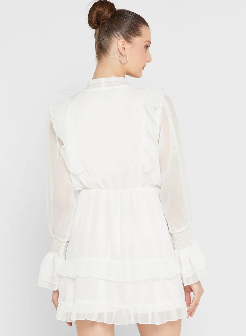 Missguided Tie Neck Ruffle Detail Dress