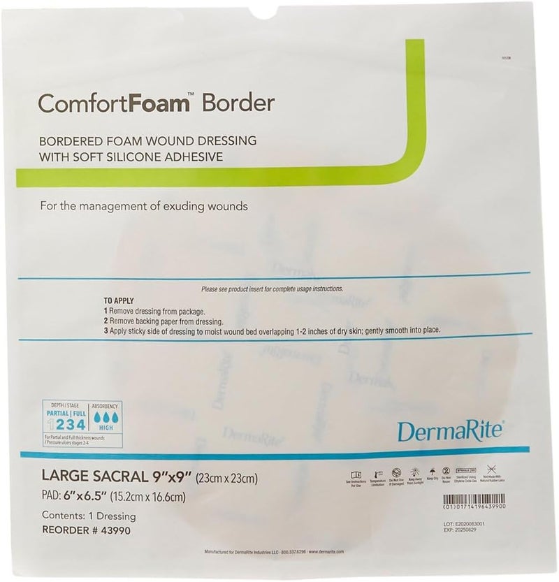 DermaRite ComfortFoam Border Foam Wound Dressing  Flexible and Soft Silicone Self Adhesive No Natural Rubber Latex  9 in x 9 in 1 Count 5 Packs 5 Total - Image 2
