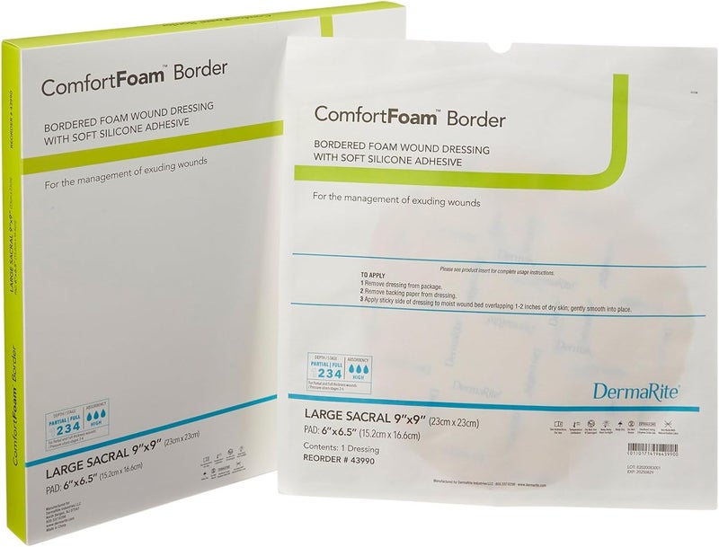DermaRite ComfortFoam Border Foam Wound Dressing  Flexible and Soft Silicone Self Adhesive No Natural Rubber Latex  9 in x 9 in 1 Count 5 Packs 5 Total - Image 1