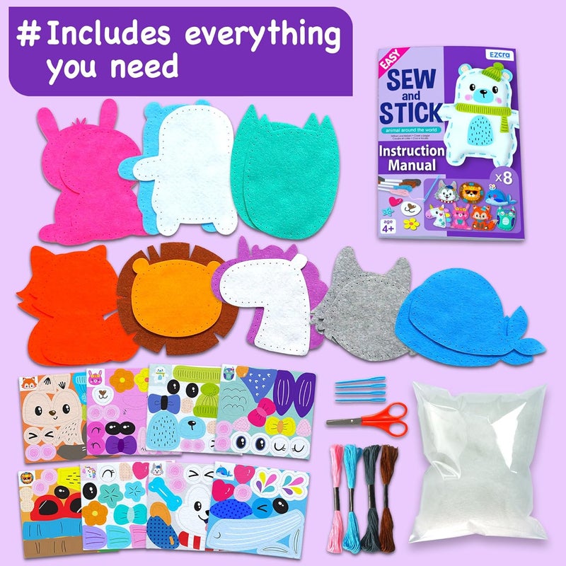 EZCRA Unicorn Sewing Kit for Kids - 8-in-1 Kids Sewing Kit - Easy to Do Craft Kits for Ages 4-8 - Sewing Crafts - Extra Felt Stickers for Decoration - No Mess with Full Instructions - Image 3