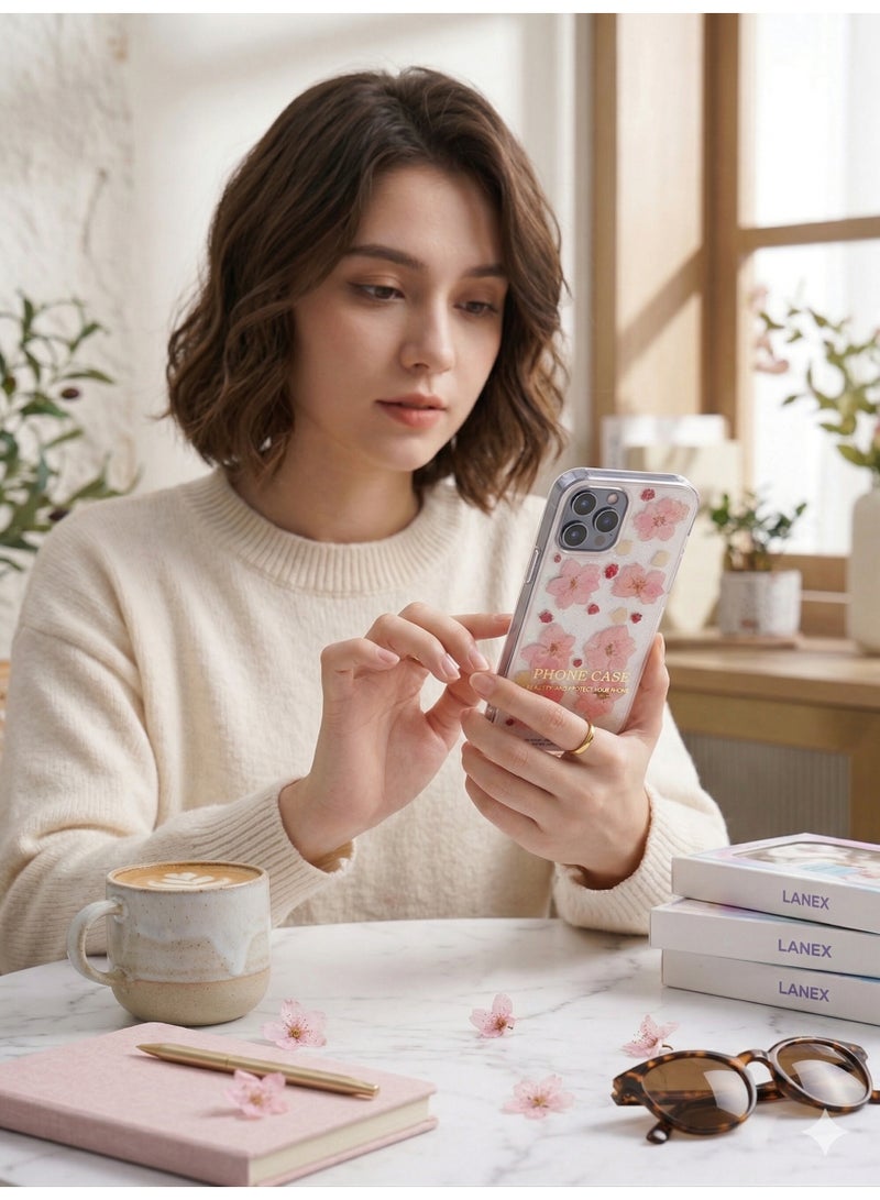 LANEX Clear Case for iPhone 12 Pro Max with Pink Sakura Dried Flowers - Shockproof Protective Back Cover - Image 4