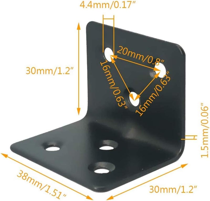 Luckam دعائم زاوية معدنية، 12 قطعة زوايا L بزاوية 90 درجة قوية وعريضة للخشب والأثاث والسرير والكرسي، 1.5x1.2x1.2 بوصة - Image 2