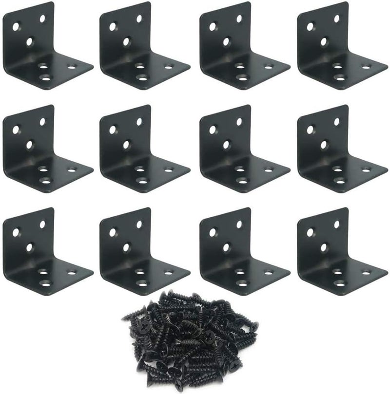 Luckam دعائم زاوية معدنية، 12 قطعة زوايا L بزاوية 90 درجة قوية وعريضة للخشب والأثاث والسرير والكرسي، 1.5x1.2x1.2 بوصة - Image 1