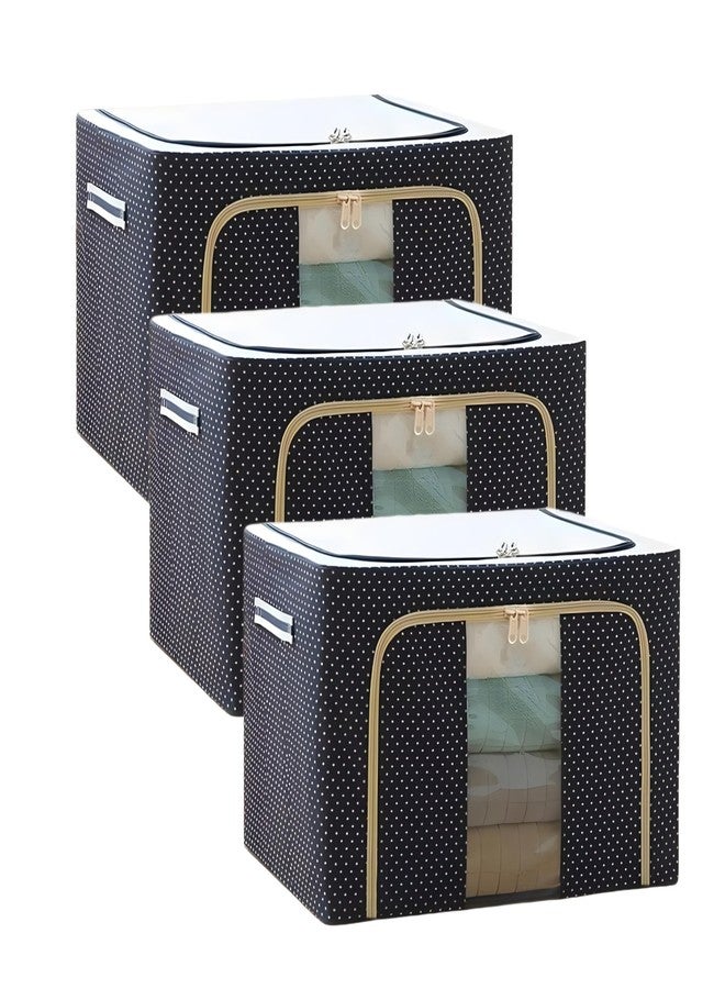 HEMSHAIL Nylon Foldable Steel Frame Fabric Clothes Organizer Wardrobe Storage Box cover with zip Oxford, for Jeans, Saree, Shirts, Blankets, Lehenga, Dress, 50 x 40 32 cm (3Pic) - Image 1