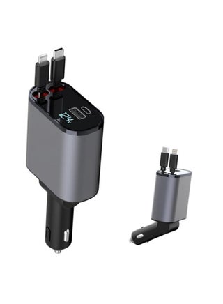 شاحن سريع للسيارة قابل للسحب بمنفذ USB C - بتصميم مع شاشة عرض ديجيتال LED 120 وات 4 في 1، محول بمنفذين نوع بتقنية باور ديلفري، بجهد 12/24 فولت وطاقة وات، أسود - pzsku/Z44B681150EE35F68252AZ/45/_/1720369556/0666d354-0329-4b59-8e9e-9961f0f5f509