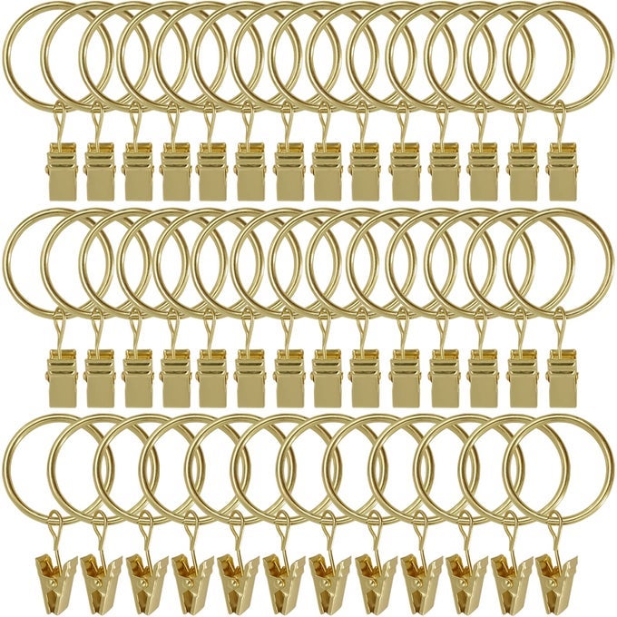 40 Pack Curtain Rings with Clips Curtain Clip Rings Hooks Bow Hanger Clips for Hanging Drapery Drapes Bows Ring 126 inch Interior Diameter Fits up to 1 Rod Gold