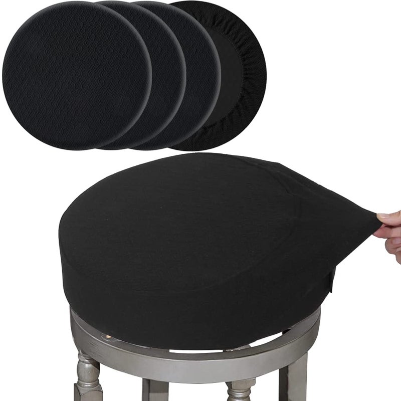 BUYUE BUYUE 4 Pcs Bar Stool Covers Luxury Fabric Dia1618 Round Stretchy CreaseResistant Washable Jacquard Dustproof Stool Seat Slipcover LBlackSet of 4 