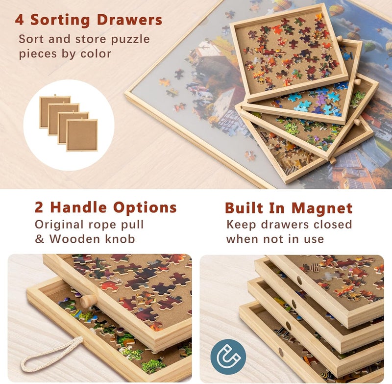 Becko US 1000-Pc Tilting Puzzle Board with 4 Drawers & Cover, Adjustable Jigsaw Puzzle Table with Built-in Easel/Stand, Portable Boards with Puzzles Storage for Adults, with Premium Flannel Tabletop - Image 3