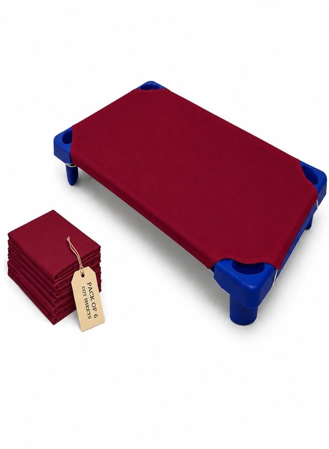 SHEETS STARGAZER Cot Sheets for Toddler and Preschool - Daycare/Pre-School Cot Sheet - Corner Elastic Loops - Cot Bed Fitted Sheet - Poly Cotton Surface Pack of 6 (22" X 52) - Daycare Sheets 22 X 52 Inch Burgundy - Image 1