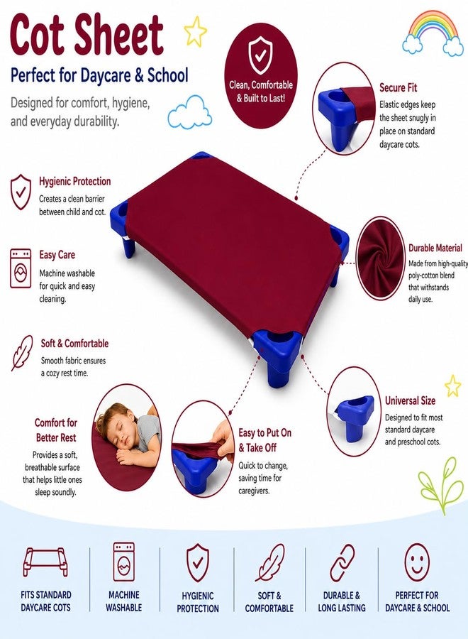 SHEETS STARGAZER Cot Sheets for Toddler and Preschool - Daycare/Pre-School Cot Sheet - Corner Elastic Loops - Cot Bed Fitted Sheet - Poly Cotton Surface Pack of 6 (22" X 52) - Daycare Sheets 22 X 52 Inch Burgundy - Image 4
