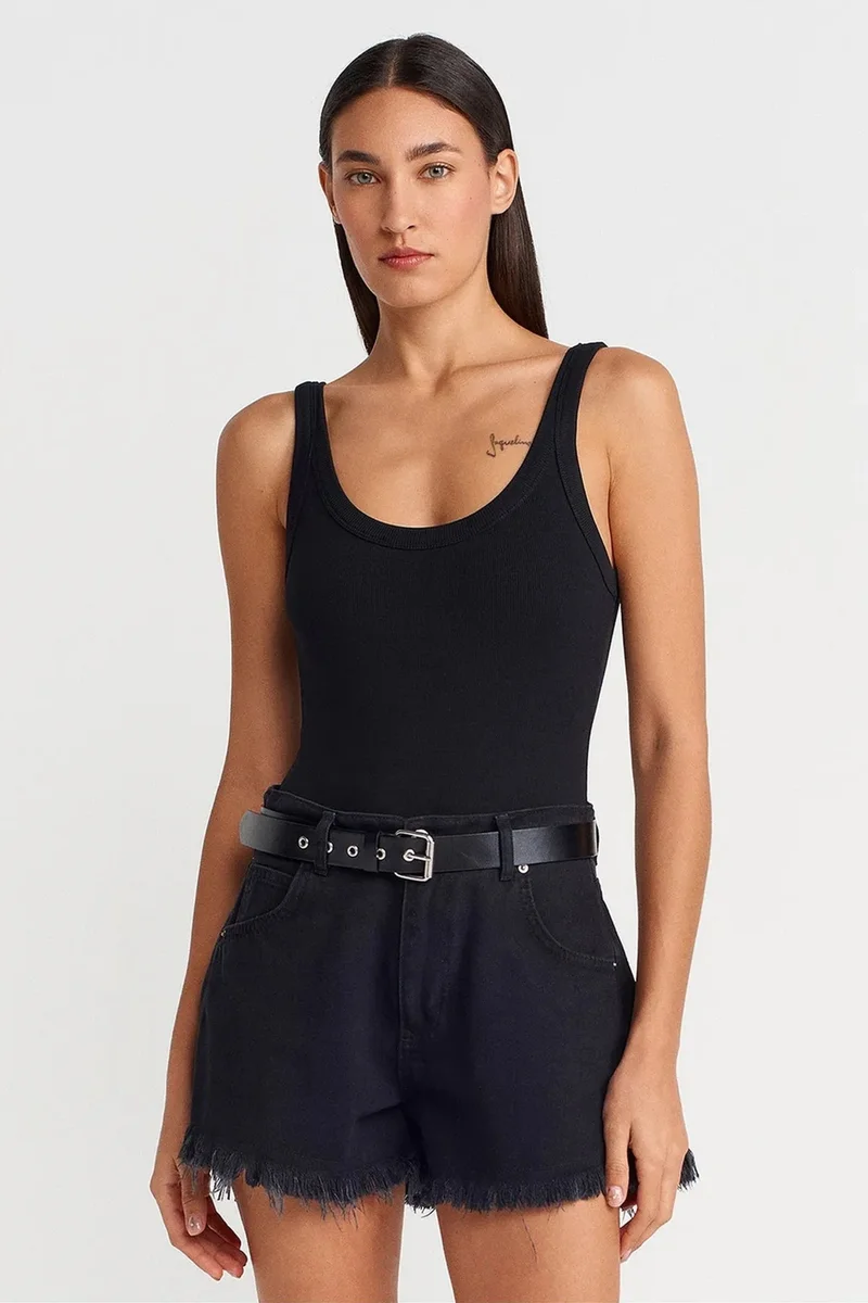 DILVIN Sleeveless Ribbed Cotton-blend Bodysuit