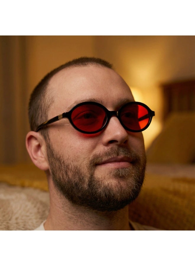 Retro Round Red Lens Sunglasses for Men, UV400 Protection, Fashion Vintage Shades for Daily Wear & Party - Image 3