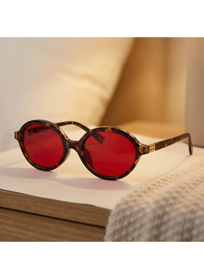 Retro Round Red Lens Sunglasses for Men, UV400 Protection, Fashion Vintage Shades for Daily Wear & Party - Image 4