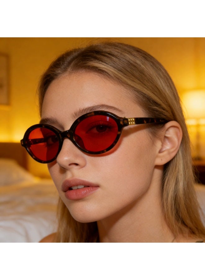 Retro Round Red Lens Sunglasses for Men, UV400 Protection, Fashion Vintage Shades for Daily Wear & Party - Image 5