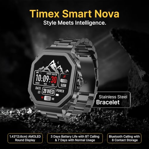 TIMEX Smart Nova 1.43"(3.6cm) AMOLED Display with Functional Crown, Stainless Steel Bracelet and BT Calling Smartwatch for Unisex - TWTXW1003T - Image 2