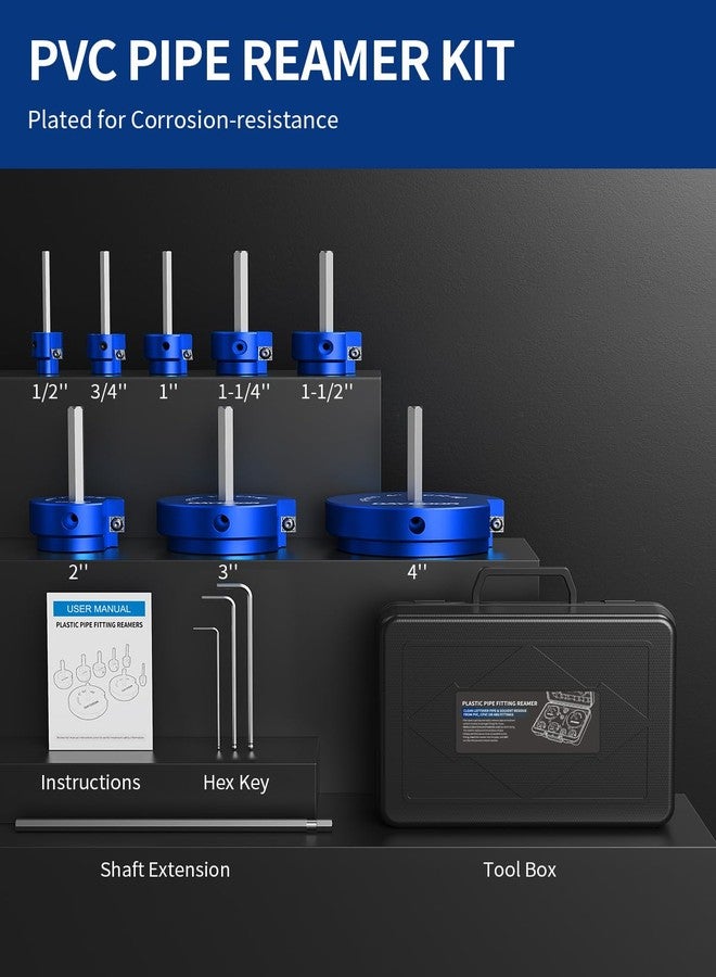 DAYDOOR 8-Piece PVC Pipe Reamer Kit with 1/2", 3/4", 1", 1-1/4", 1-1/2", 2", 3", 4" Heads, 4-Sided Carbide Aluminum Reamer Tool, Plumbing Tools for Schedule 40 PVC, CPVC or ABS - Image 3