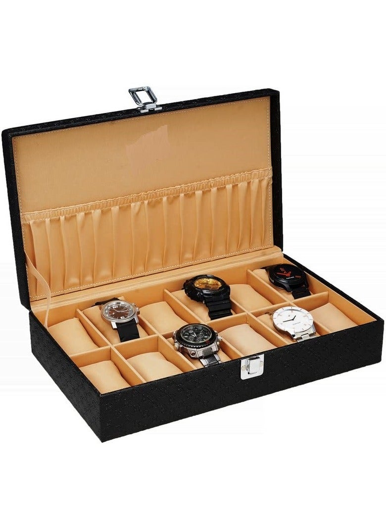 Mens and Womens Watch Box Holder Organizer Case In 12 Slots of watches In PU Leather with Royal Black color - Image 1