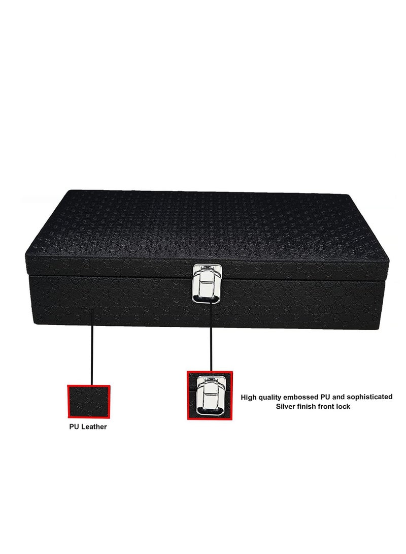 Mens and Womens Watch Box Holder Organizer Case In 12 Slots of watches In PU Leather with Royal Black color - Image 3