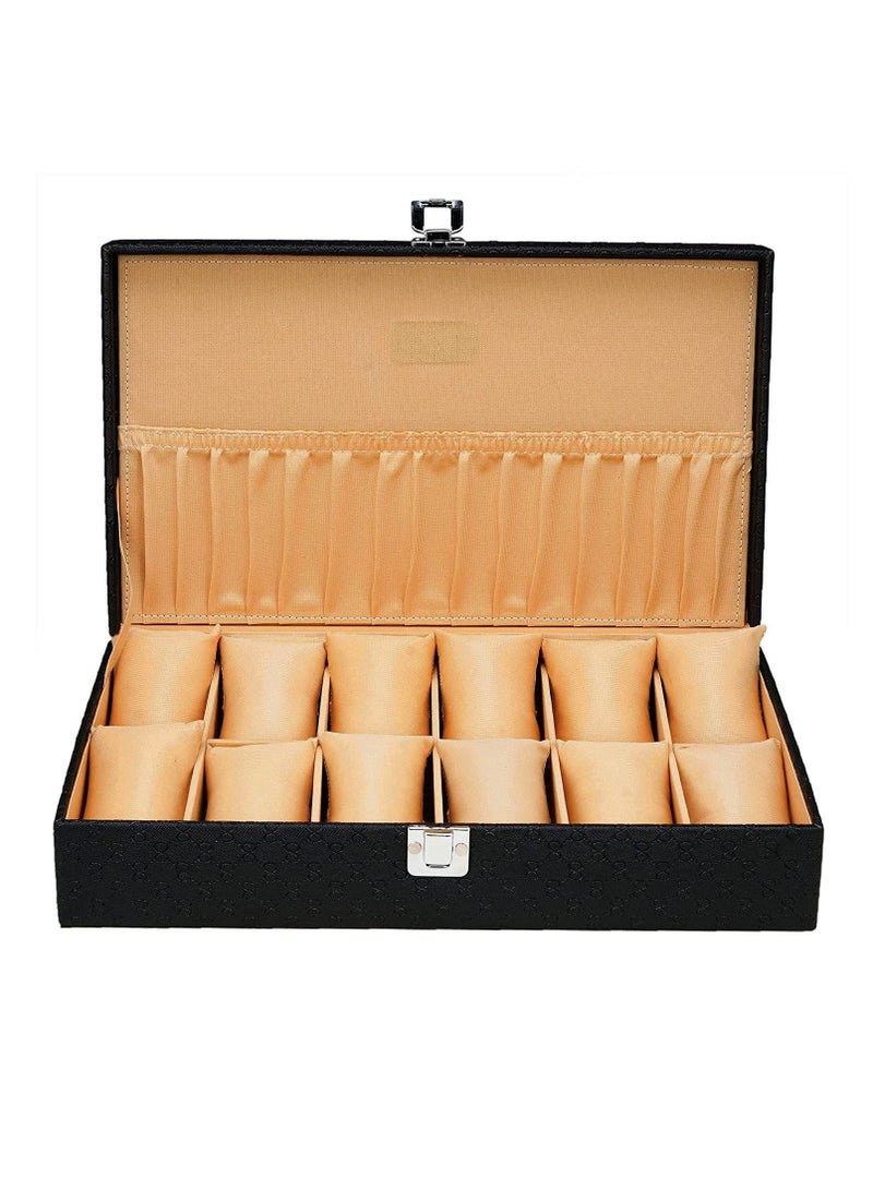 Mens and Womens Watch Box Holder Organizer Case In 12 Slots of watches In PU Leather with Royal Black color - Image 5