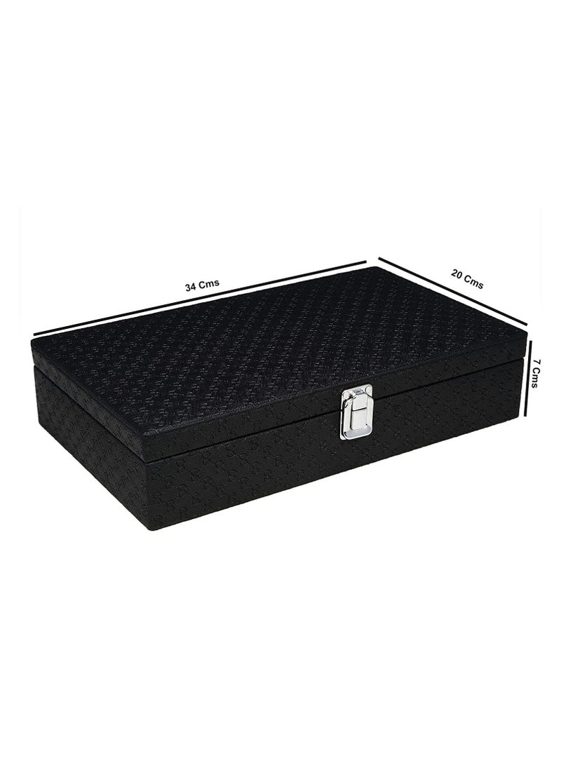 Mens and Womens Watch Box Holder Organizer Case In 12 Slots of watches In PU Leather with Royal Black color - Image 4