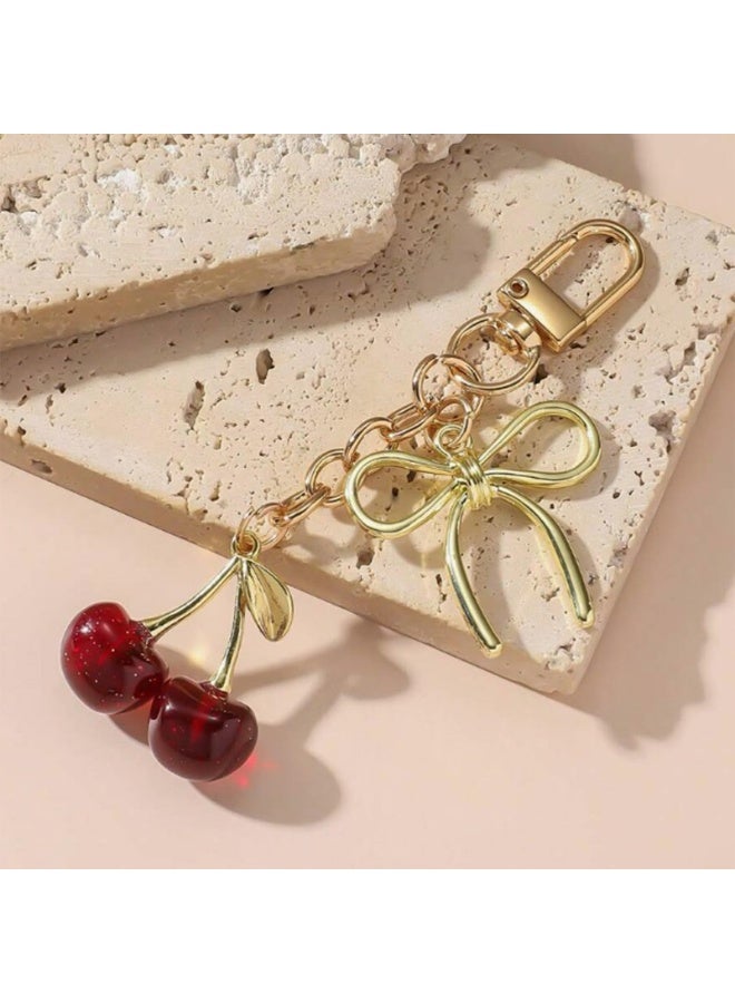 LUMYA Cherry Keychain for Women, Cute Red Bag Charm for Purse,Wallet Bag Pendant, Faux Leather and Gold Alloy Keyring, Car Keys Handbag Purse Pendant, Gift for Mom Girlfriend Birthday  - Image 4