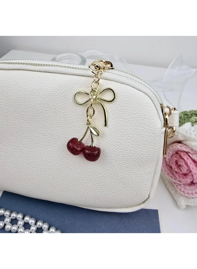 لوميا سلسلة مفاتيح على شكل كرز للنساء، حقيبة حمراء لطيفة، قلادة على شكل محفظة، سلسلة مفاتيح من الجلد الصناعي وسبائك ذهبية، قلادة على شكل مفتاح سيارة أو حقيبة يد أو محفظة، هدية لأعياد ميلاد الأم أو الصديقة (3.5cmX11.9cm) - Image 3