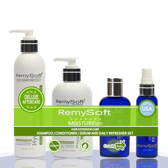 RemySoft Moisturelab Deluxe System - Safe for Hair Extensions, Weaves and Wigs - Salon Formula Shampoo, Conditioner & Serum - Gentle Sulfate-free Lather - Image 1