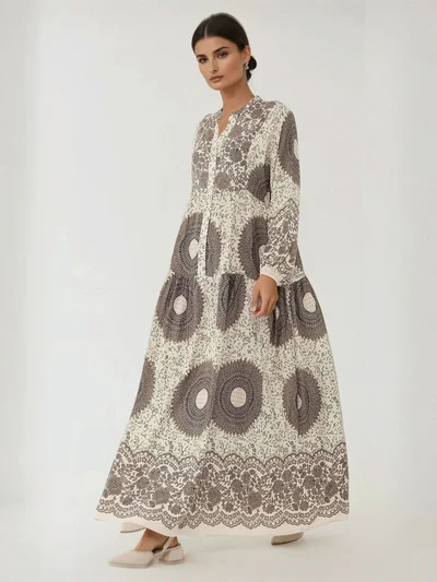 HICCUP Printed Long Sleeve Viscose Maxi Dress