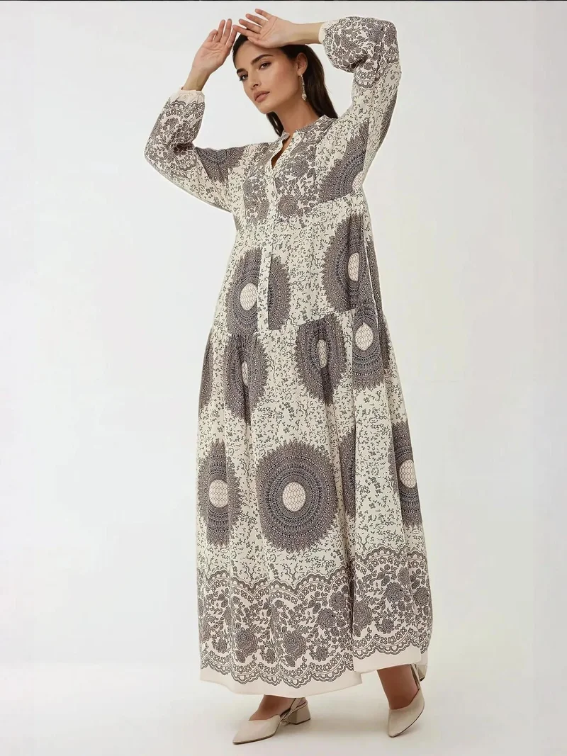 HICCUP Printed Long Sleeve Viscose Maxi Dress