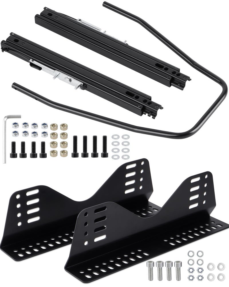 Racewill Universal Racing Seat Bracket with Seat Slider Side Mounting Bracket Track Assembly Sets Compatible with NRG Sparco and More Aftermarket Seats