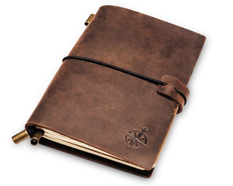 Wanderings Leather Pocket Notebook - 5.1x4 inches - Small Refillable Travelers Journal - Passport Size Perfect for Writing Gifts Travelers Professionals as a Diary or Pocket Journal. Small Size - Image 1