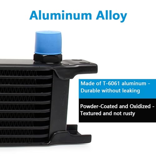 HTRACING 19 Row AN10 10AN Transmission Oil Cooler Kit Stacked Plate With 6AN 8AN Adapter Universal Engine Transmission British Radiator Oil Cooler Condenser Aluminium Alloy Black - Image 4