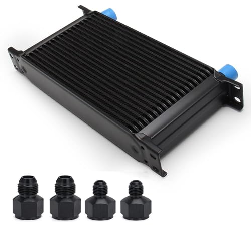 HTRACING 19 Row AN10 10AN Transmission Oil Cooler Kit Stacked Plate With 6AN 8AN Adapter Universal Engine Transmission British Radiator Oil Cooler Condenser Aluminium Alloy Black - Image 1