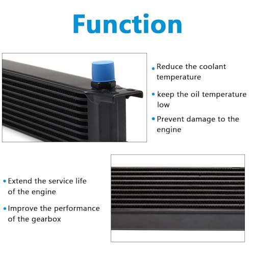 HTRACING 19 Row AN10 10AN Transmission Oil Cooler Kit Stacked Plate With 6AN 8AN Adapter Universal Engine Transmission British Radiator Oil Cooler Condenser Aluminium Alloy Black - Image 3