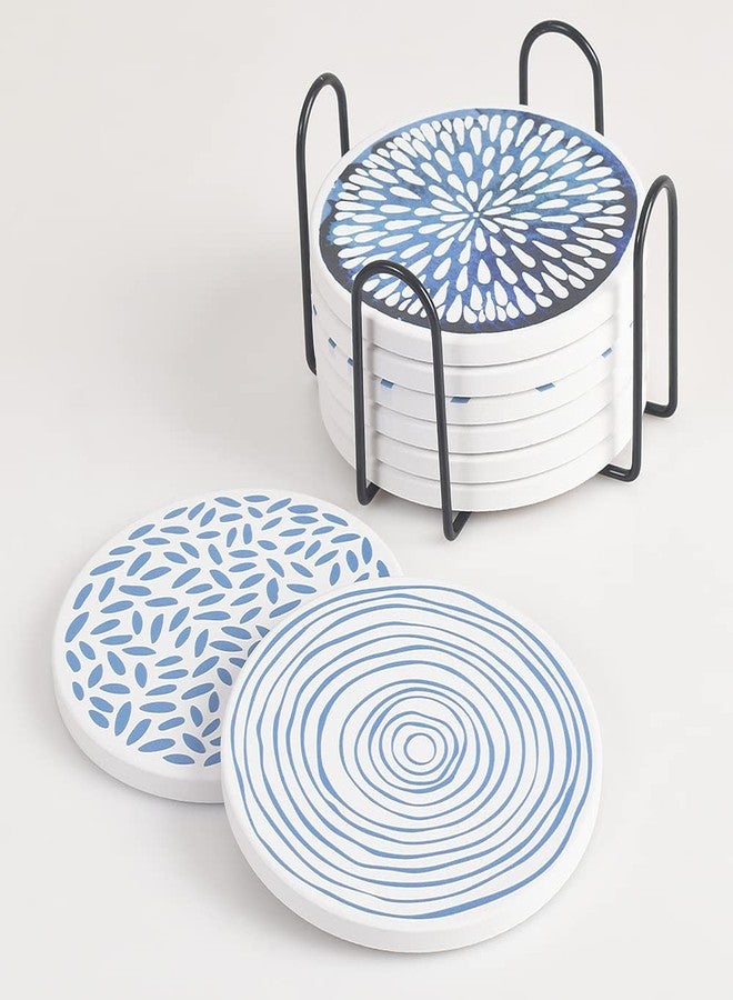 Newk Ceramic Absorbent Coasters - Set of 8 with Metal Holder, Perfect for Coffee Table, Great Housewarming Gifts - Image 4