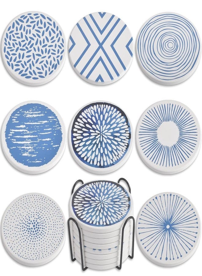 Newk Ceramic Absorbent Coasters - Set of 8 with Metal Holder, Perfect for Coffee Table, Great Housewarming Gifts - Image 1