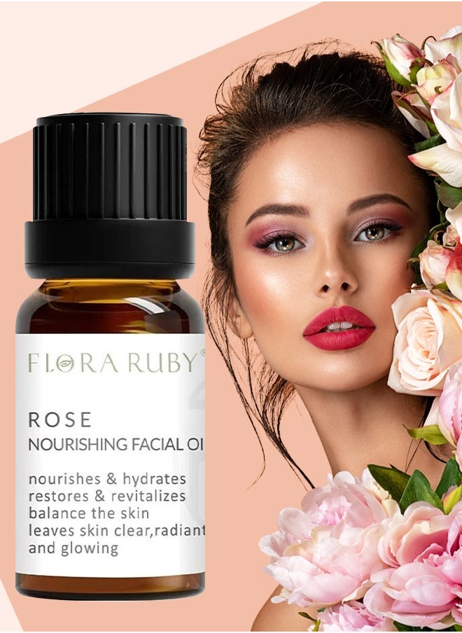 FLORA RUBY - Rose Nourishing Facial Oil Organic Rose Essential Oil for Face and Skin Moisturizing Nourishing Hydrating Nourishes and Hydrates Leaves Skin Clear Radiant and Glowing Natural Rose Oil 15ml - Image 1