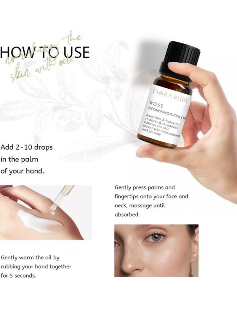 FLORA RUBY - Rose Nourishing Facial Oil Organic Rose Essential Oil for Face and Skin Moisturizing Nourishing Hydrating Nourishes and Hydrates Leaves Skin Clear Radiant and Glowing Natural Rose Oil 15ml - Image 1