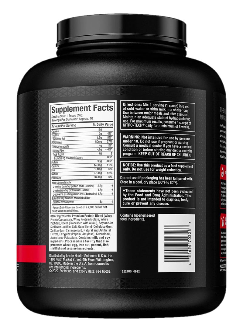 MuscleTech Nitro Tech Whey Isolate Protein - Milk Chocolate - 1.81 Kg - Image 2