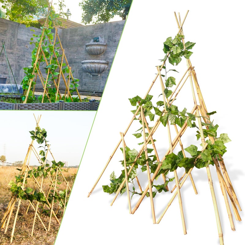 Mulctun 4ft Expandable Bamboo Teepee Trellis for Climbing Plants, Self-Standing Natural Bamboo Trellis for Plant Support, Folding Garden Trellis for Vines Flowers Vegetable Indoor Outdoor - Image 1
