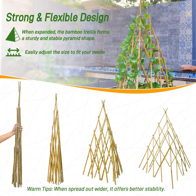 Mulctun 4ft Expandable Bamboo Teepee Trellis for Climbing Plants, Self-Standing Natural Bamboo Trellis for Plant Support, Folding Garden Trellis for Vines Flowers Vegetable Indoor Outdoor - Image 5