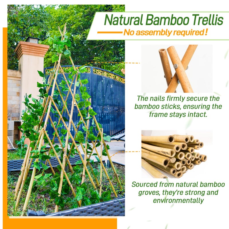 Mulctun 4ft Expandable Bamboo Teepee Trellis for Climbing Plants, Self-Standing Natural Bamboo Trellis for Plant Support, Folding Garden Trellis for Vines Flowers Vegetable Indoor Outdoor - Image 2