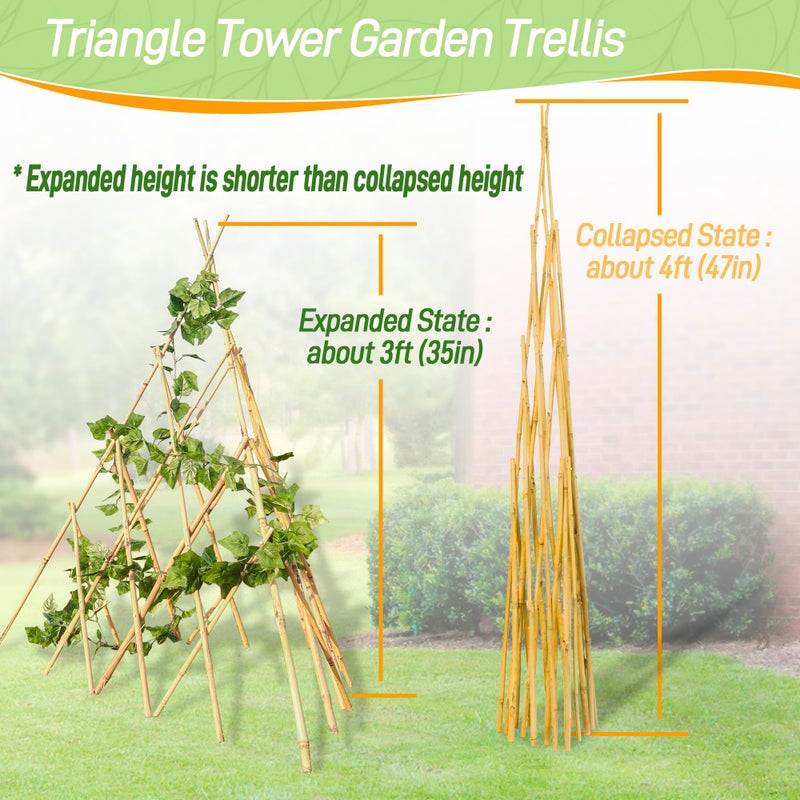 Mulctun 4ft Expandable Bamboo Teepee Trellis for Climbing Plants, Self-Standing Natural Bamboo Trellis for Plant Support, Folding Garden Trellis for Vines Flowers Vegetable Indoor Outdoor - Image 3