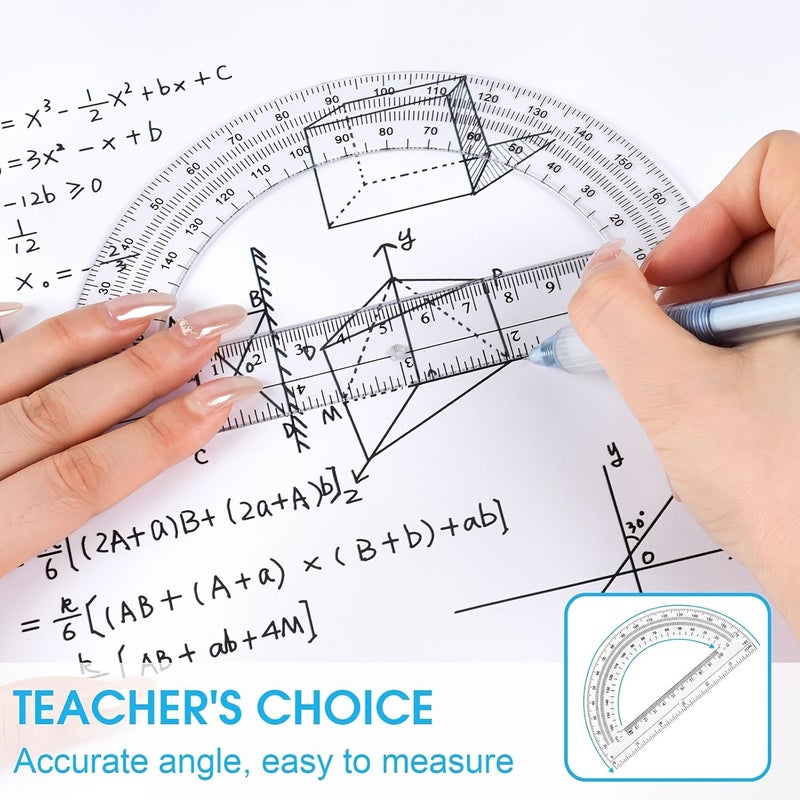 10pcs Clear Plastic Protractors 180 Degrees Math Geometry Tools for School - Image 3
