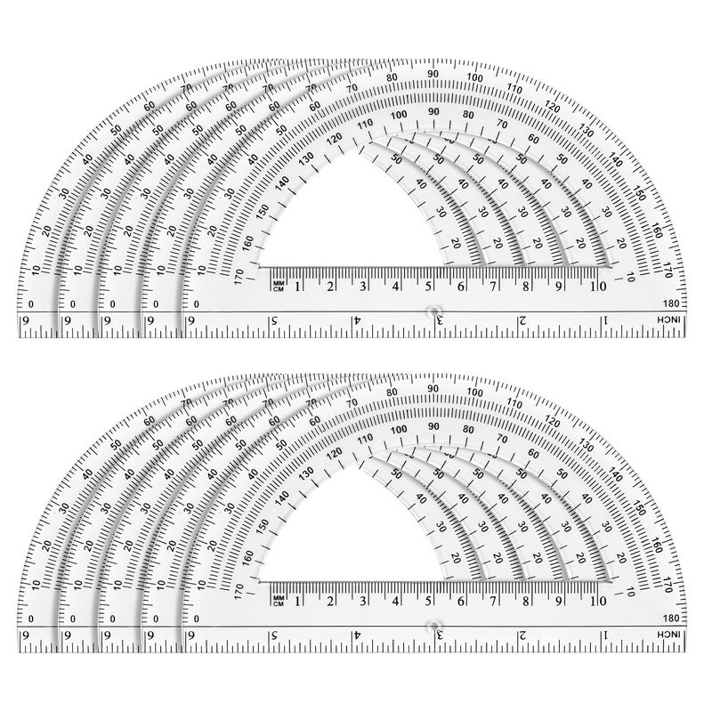 10pcs Clear Plastic Protractors 180 Degrees Math Geometry Tools for School - Image 1