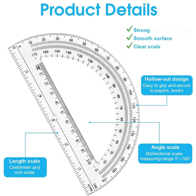 10pcs Clear Plastic Protractors 180 Degrees Math Geometry Tools for School - Image 5