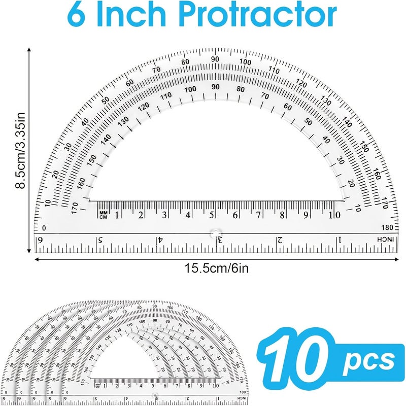 10pcs Clear Plastic Protractors 180 Degrees Math Geometry Tools for School - Image 2